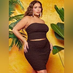 NWT SHEIN SXY Plus Solid Tube Top & Bodycon Skirt - Chocolate Brown - 1XL (14)